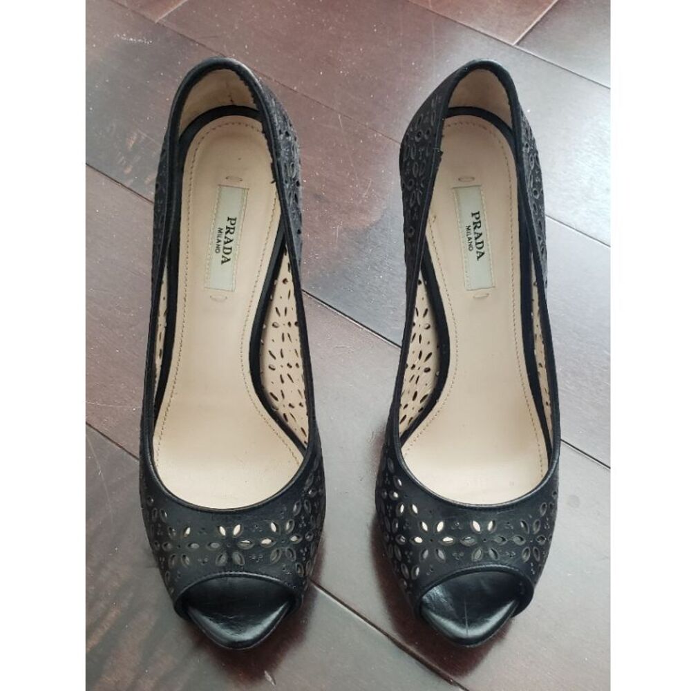 Prada Platform Floral Cutout Peep-toe Stilettos Sz 35.5/5.5‎ Whimsygoth Formal - Picture 2 of 8